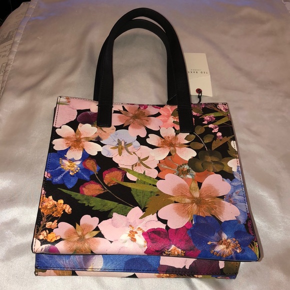 Ted Baker London Black Multi Colored Floral Print Small Icon 100% PVC Tote NWT - Picture 7 of 16